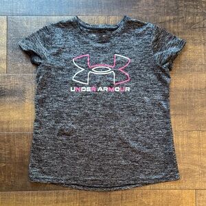Under Armour Kids Charcoal Tee with Pink Accents